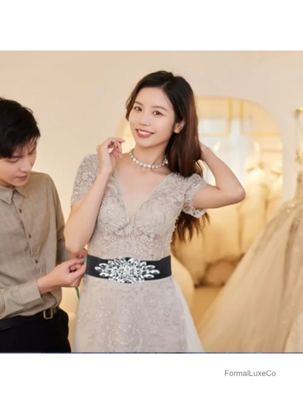 Rhinestone Wedding Belt for Bride Dress, Elegant Waist Accessory for Formal